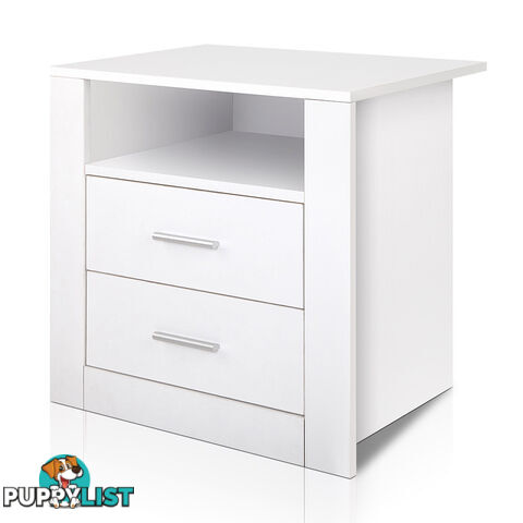 Anti-Scratch Bedside Table 2 Drawers - White