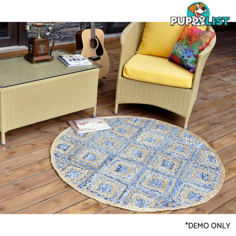 Diamond Denim Rug Natural & Denim Blue 120x120cm