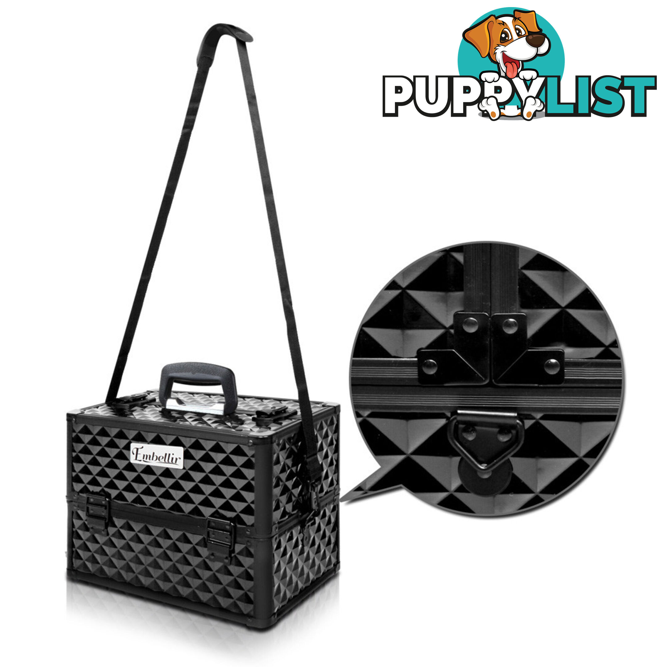 Portable Beauty Makeup Case Diamond Black