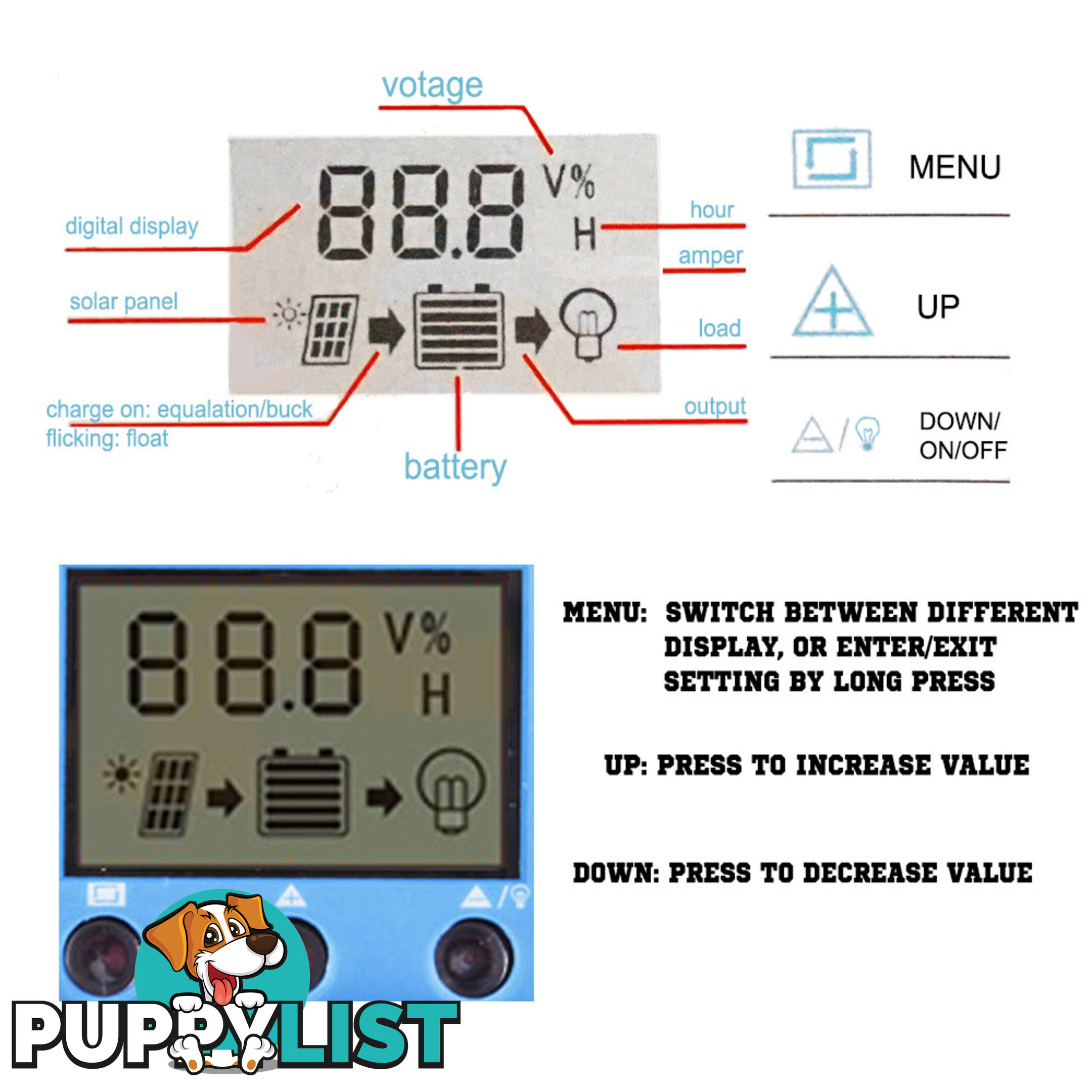 12V-24V 20A LCD Display PWM Solar Panel Regulator Charge Controller Timer PWN