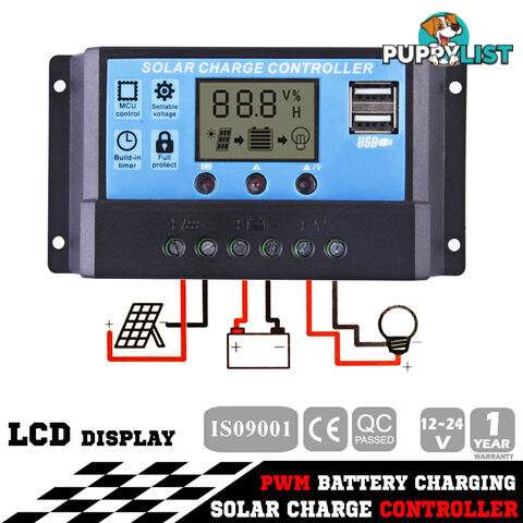 12V-24V 20A LCD Display PWM Solar Panel Regulator Charge Controller Timer PWN