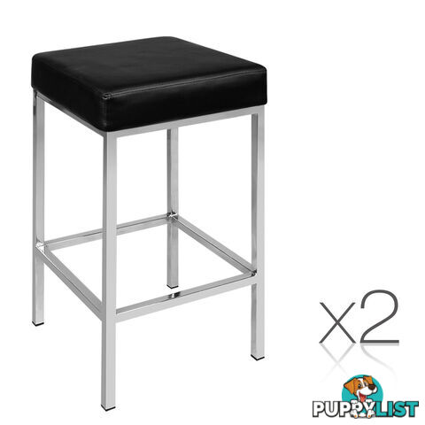 Set of 2 PU Leather Kitchen Bar Stool Black