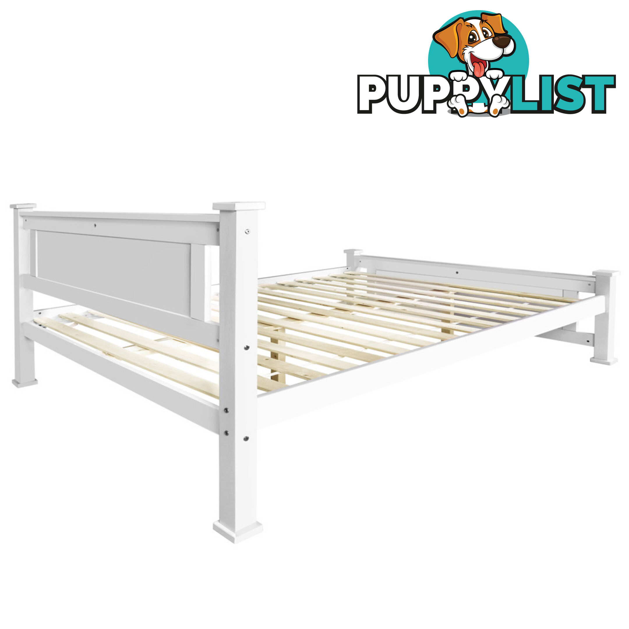 Wooden Bed Frame Pine Wood Single White