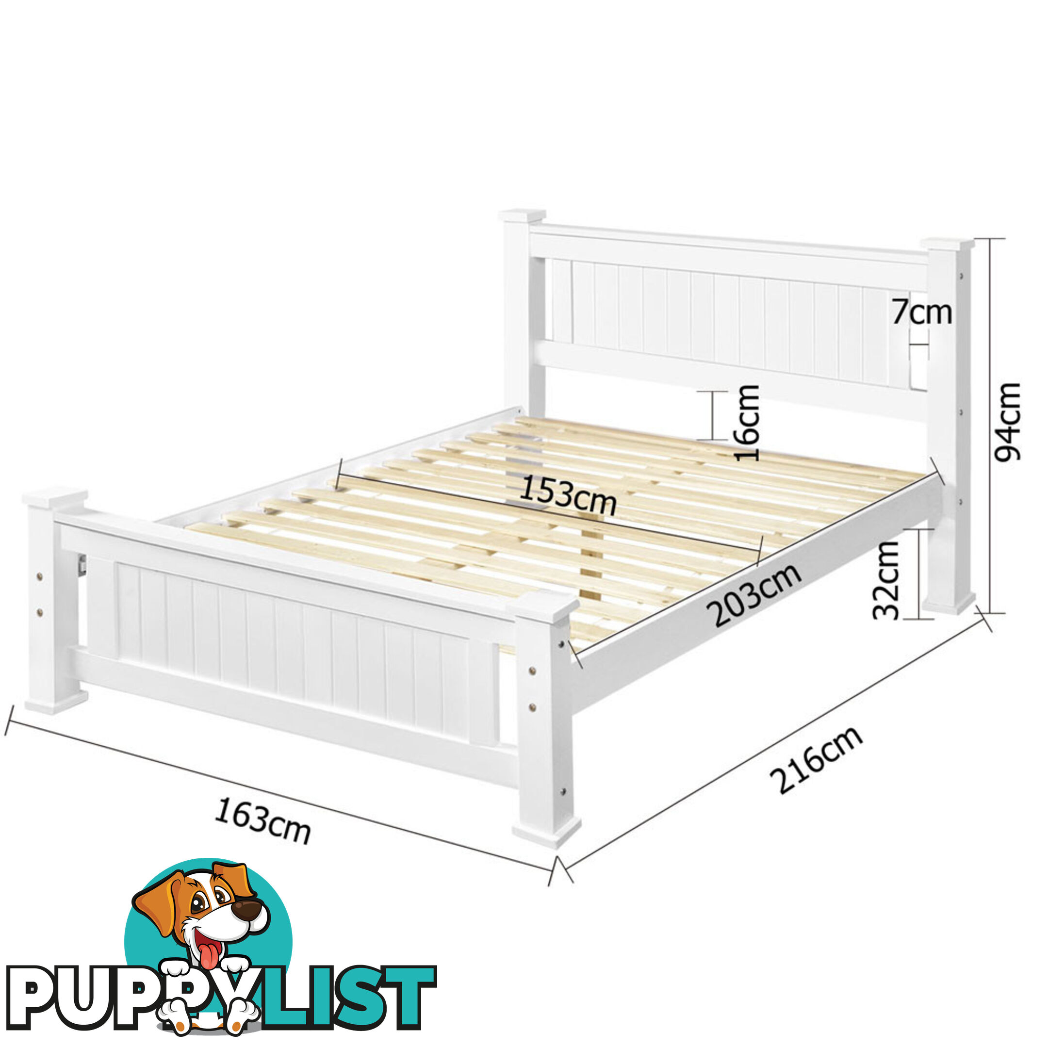 Wooden Bed Frame Pine Wood Single White