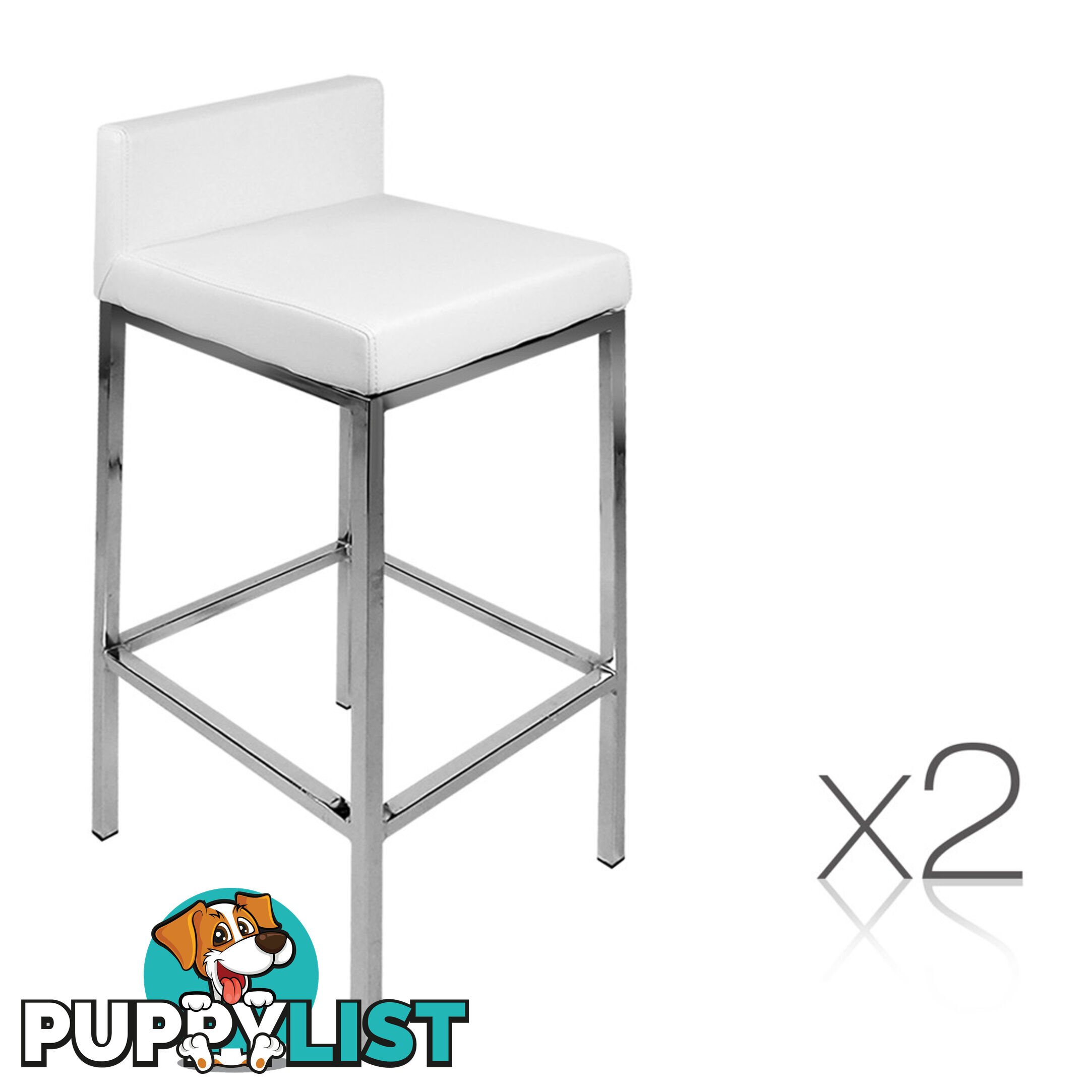 Set of 2 PU Leather Kitchen Bar Stool White