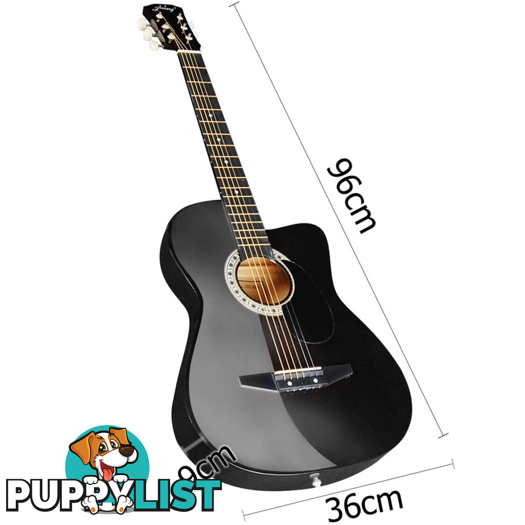 Acoustic Cutaway Guitar Black w/ Steel String Stand Strap