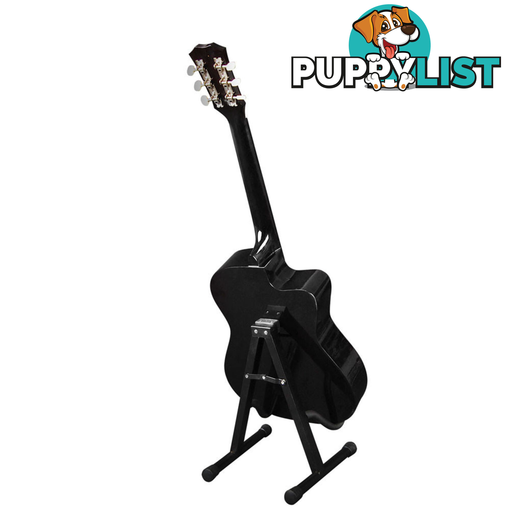 Acoustic Cutaway Guitar Black w/ Steel String Stand Strap