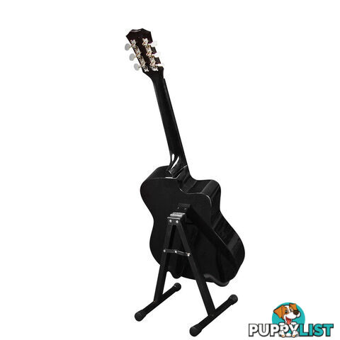 Acoustic Cutaway Guitar Black w/ Steel String Stand Strap