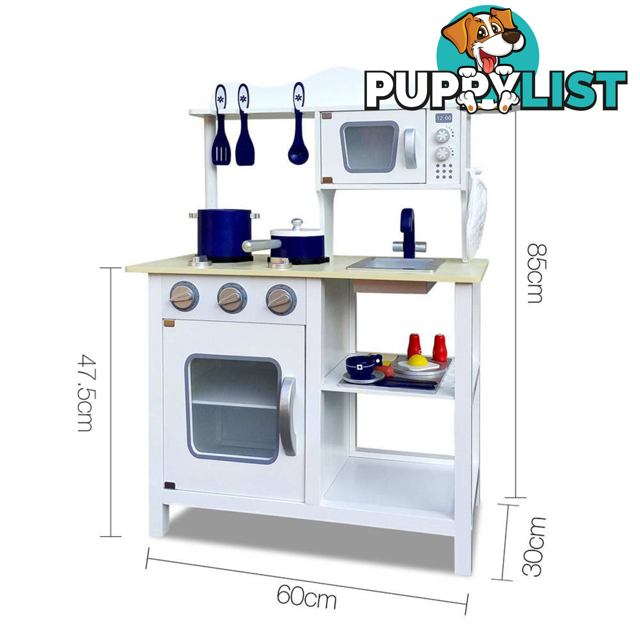 18 Piece Kitchen Play Set  White & Blue