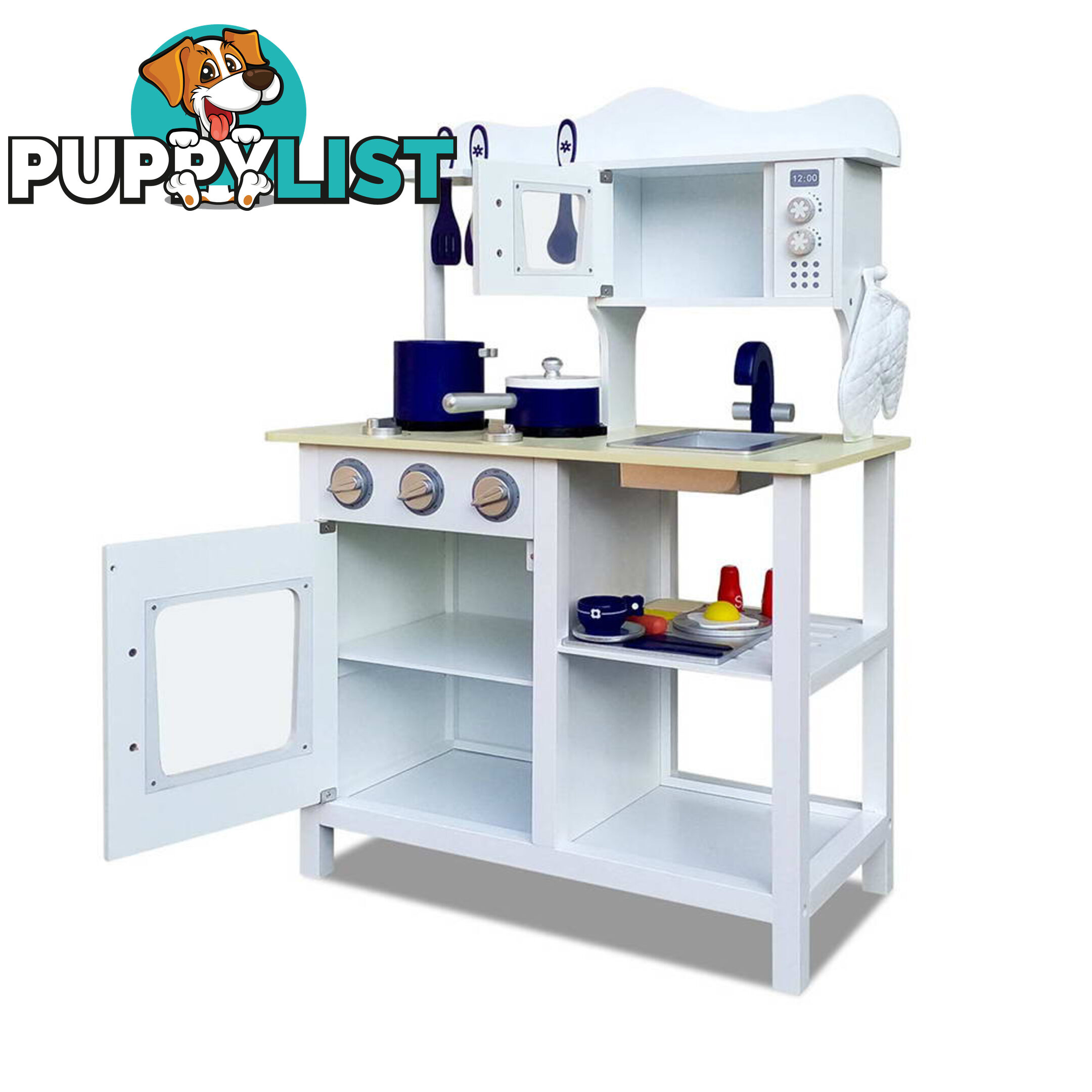 18 Piece Kitchen Play Set  White & Blue