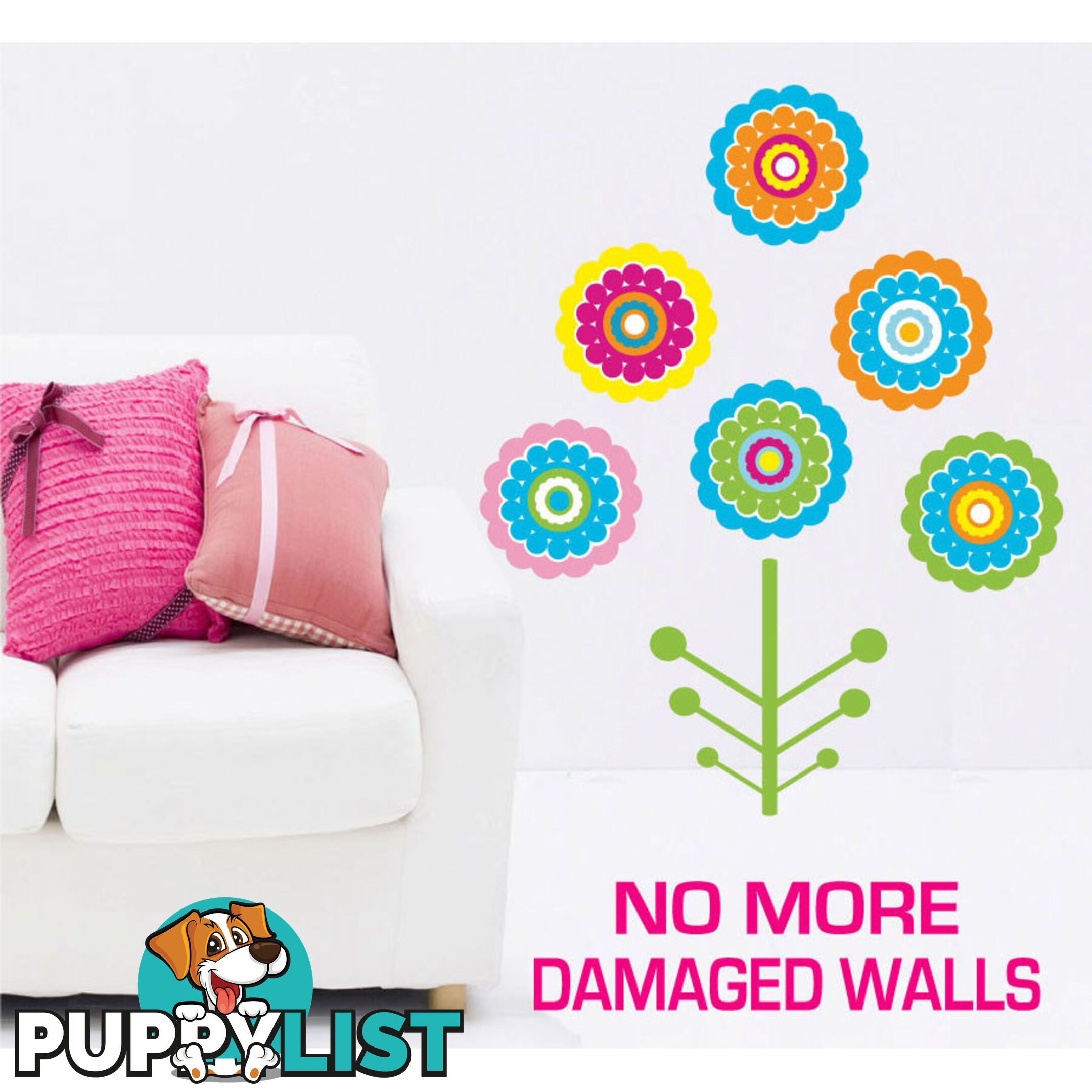 Medium Size Colourful Flower Tree Wall Stickers - Totally Movable