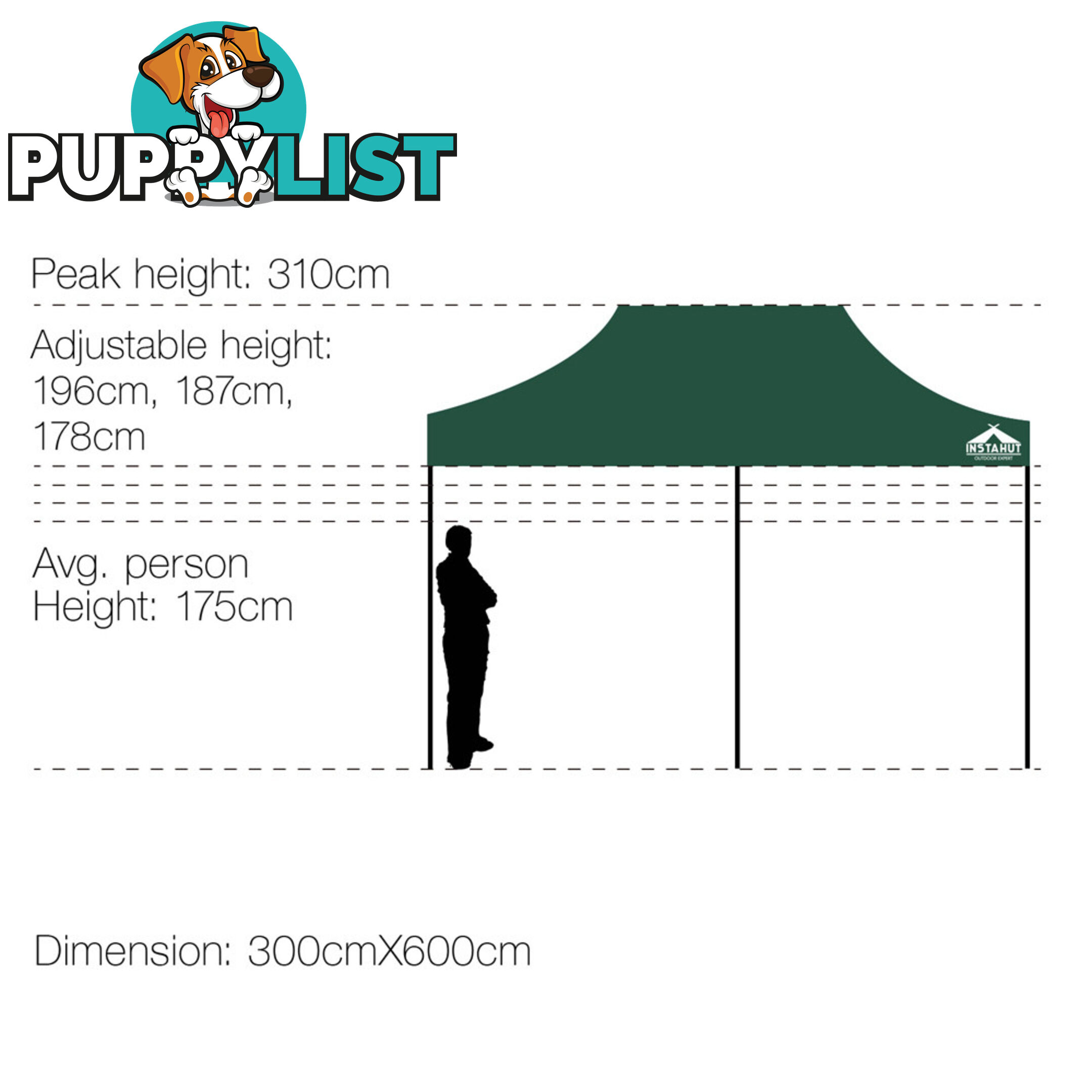 INSTAHUT 3X6 Pop Up Gazebo  Green