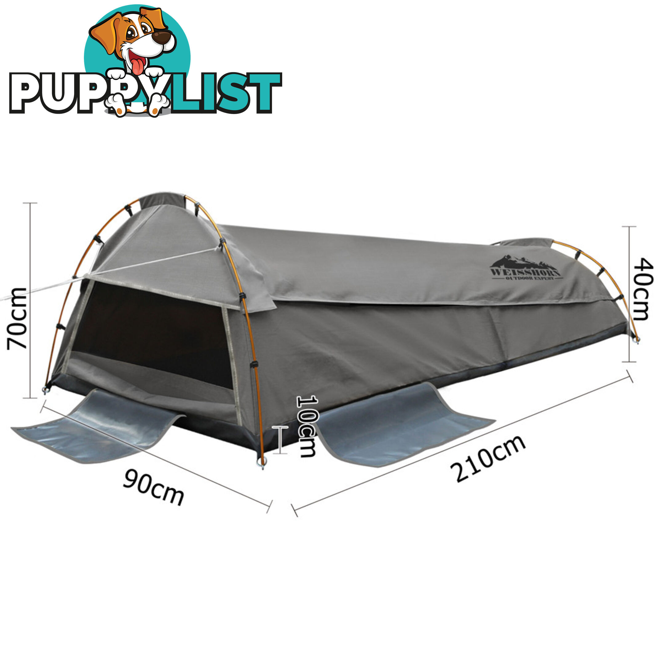 King Single Camping Canvas Swag Tent Grey with Air Pillow