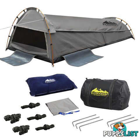 King Single Camping Canvas Swag Tent Grey with Air Pillow