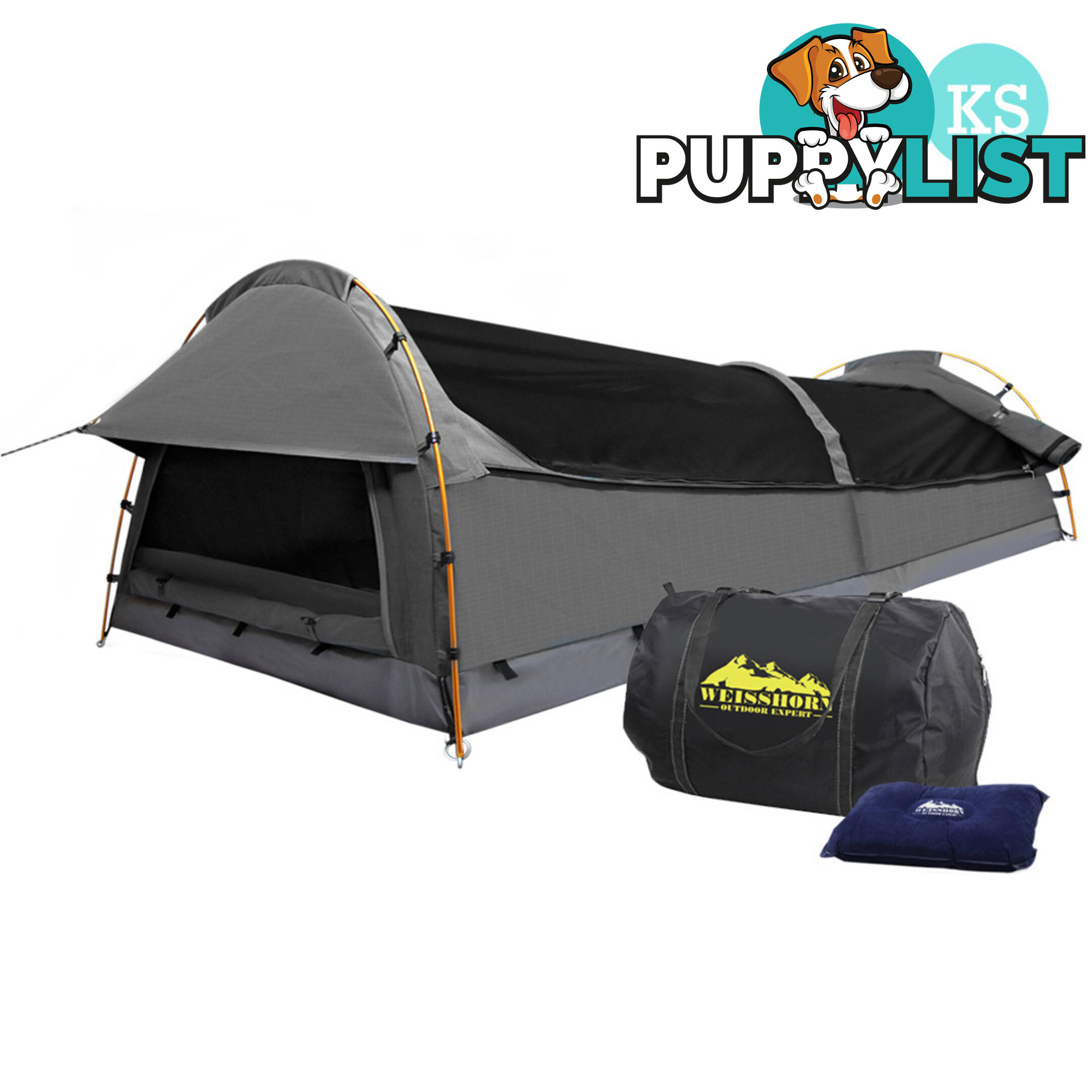 King Single Camping Canvas Swag Tent Grey with Air Pillow