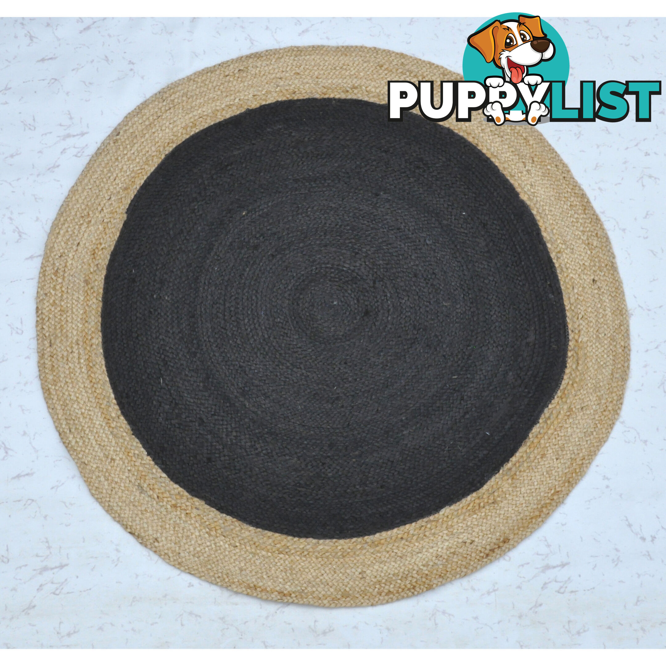 Jute Round Black Rug Black & Natural 200x200cm