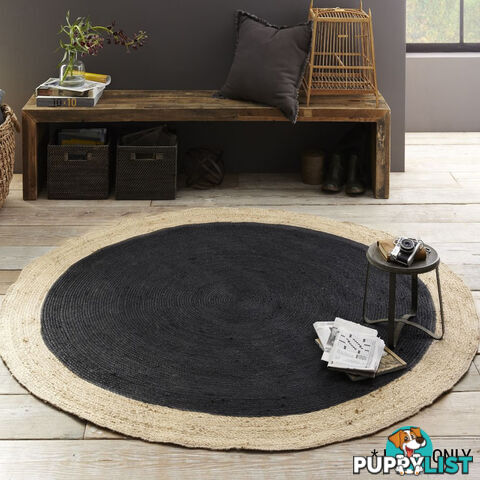 Jute Round Black Rug Black & Natural 200x200cm