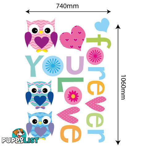 Extra Large Size Love Forever Owls Wall Sticker - Totally Movable