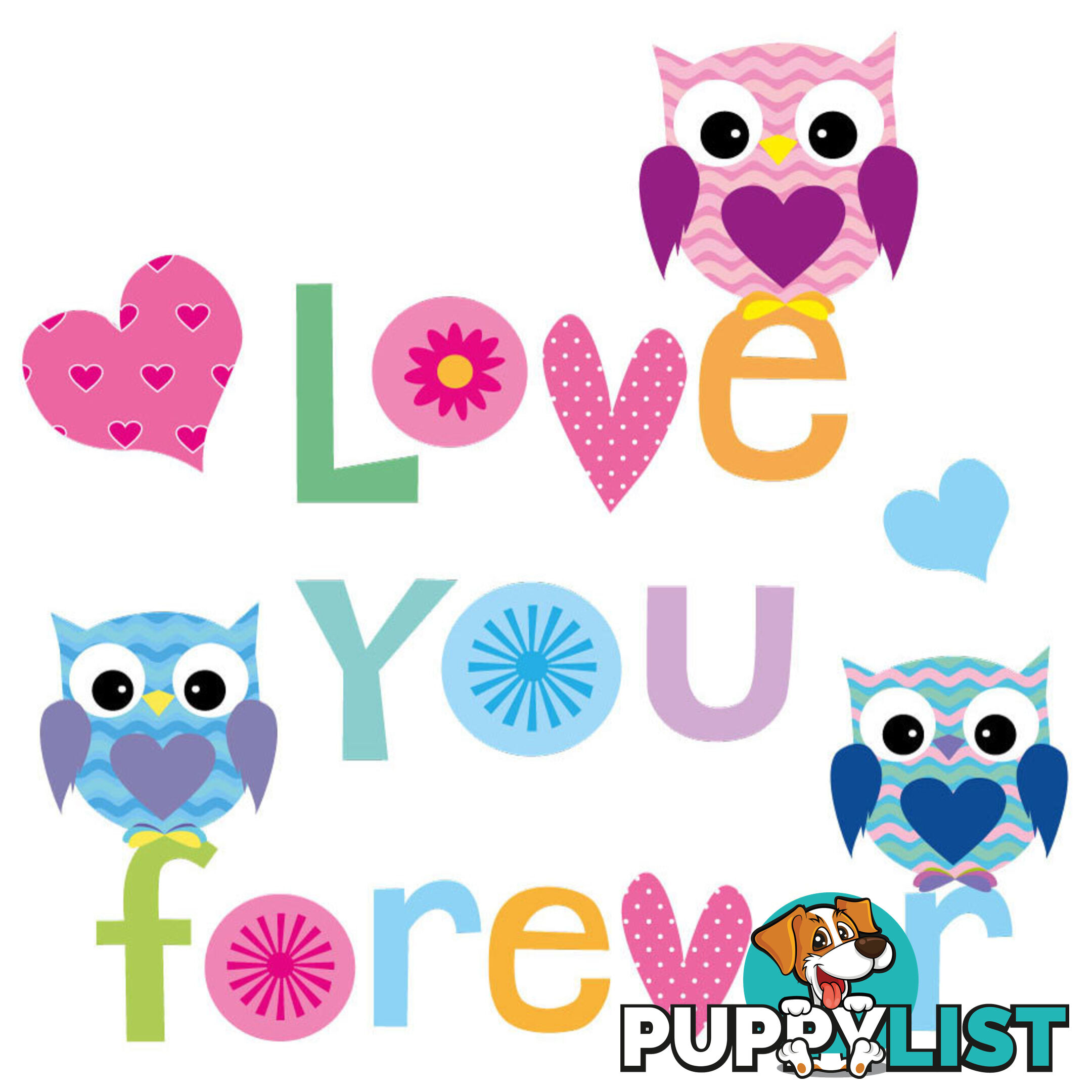 Extra Large Size Love Forever Owls Wall Sticker - Totally Movable