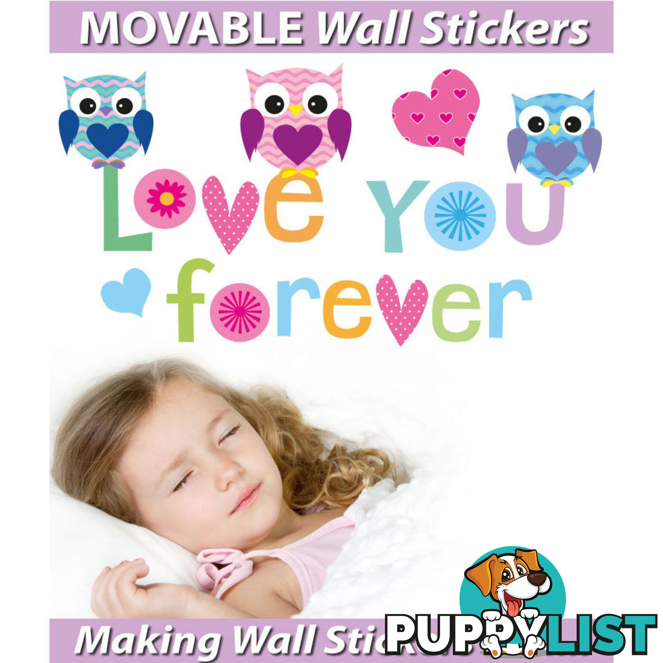 Extra Large Size Love Forever Owls Wall Sticker - Totally Movable