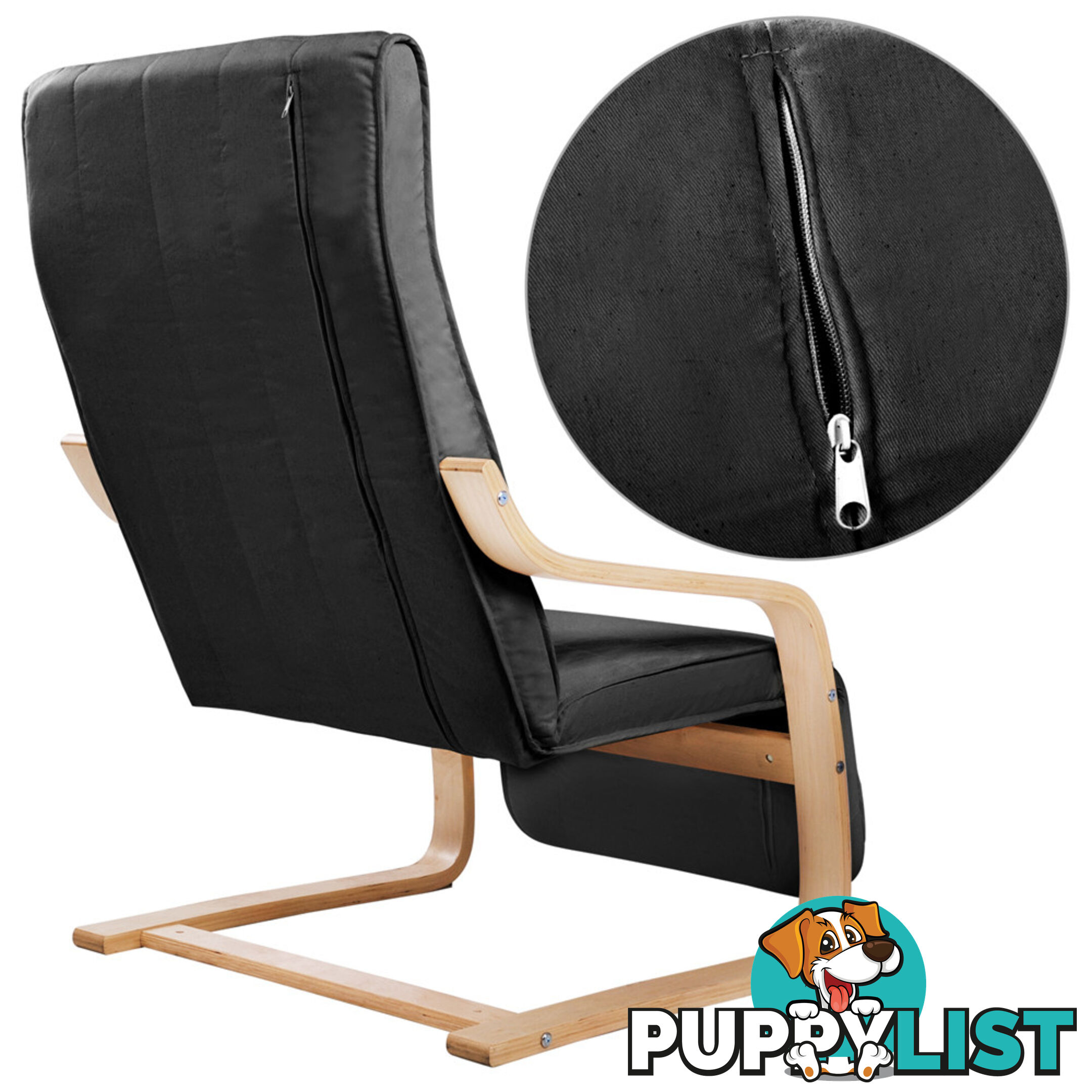 Birch Bentwood Adjustable Lounge Arm Chair w/ Fabric Cushion Black