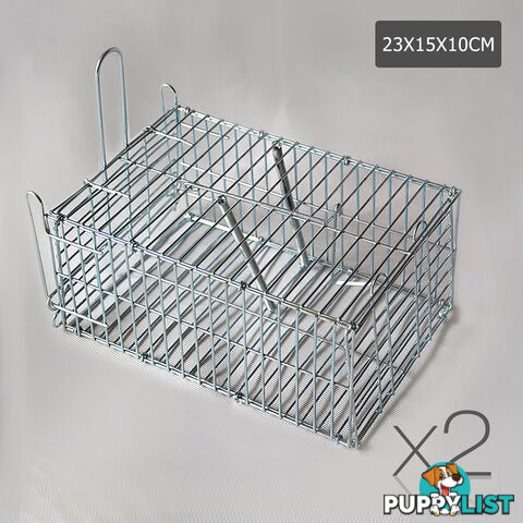 Set of 2 Humane Animal Trap Cage 66 x 23 x 25cm Silver