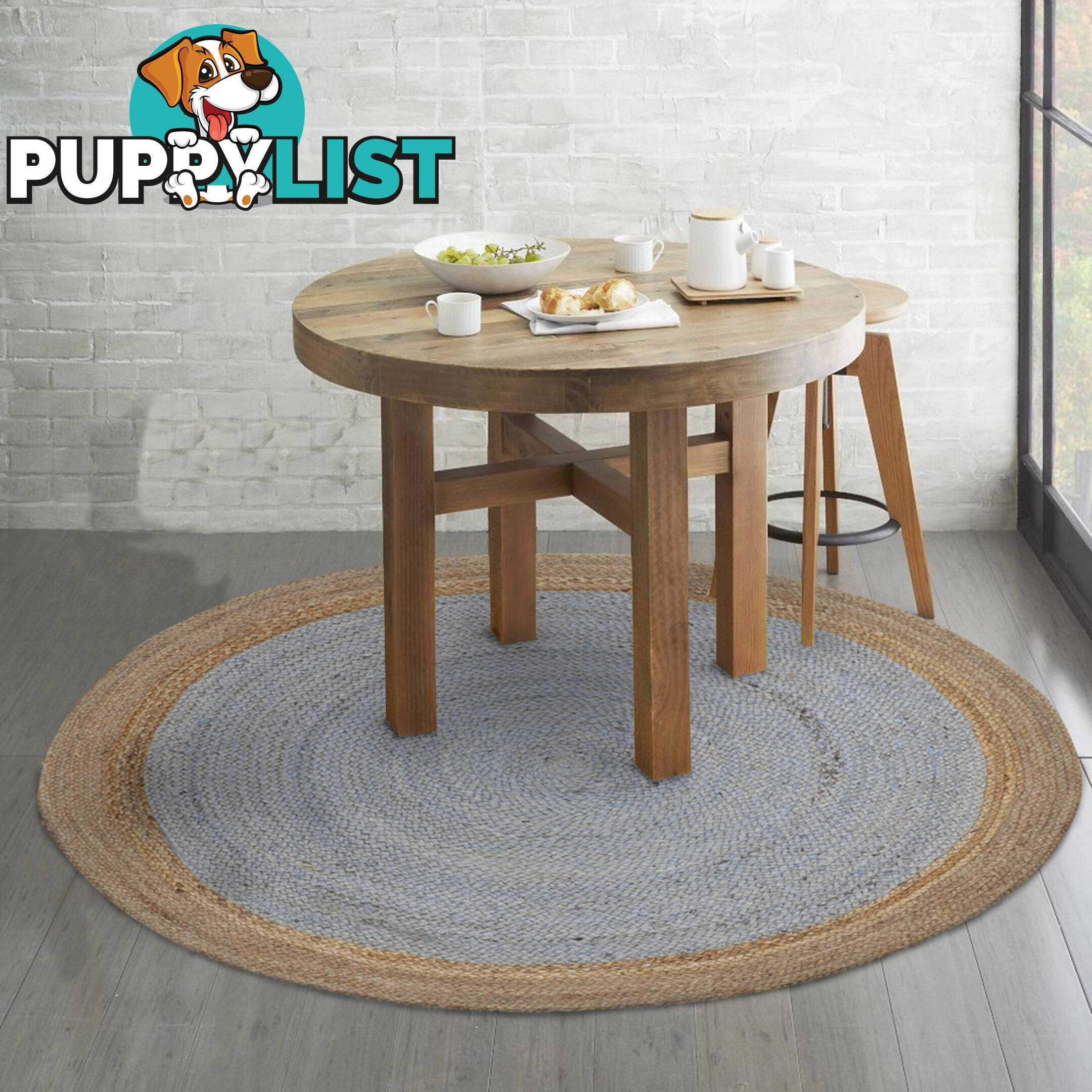 Jute Round Grey Rug Grey & Natural 120x120cm