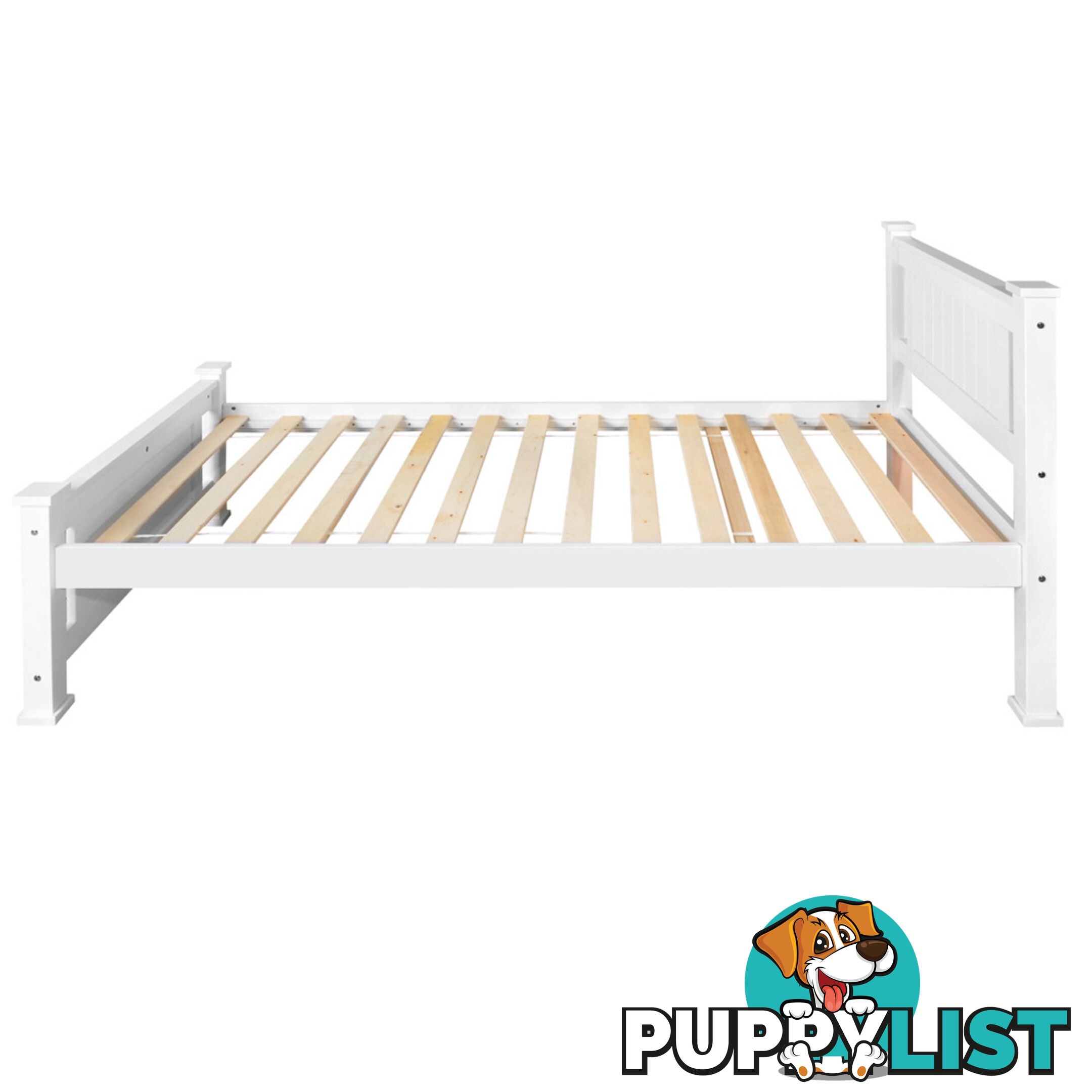 Wooden Bed Frame Pine Wood w/ Drawers Single White