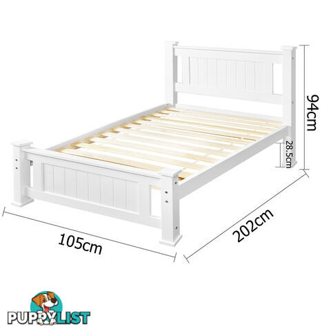 Wooden Bed Frame Pine Wood w/ Drawers Single White