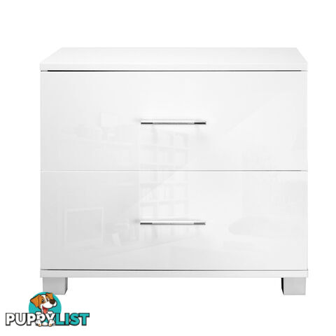 High Gloss Two Drawers Bedside Table Cabinet Lamp Unit White