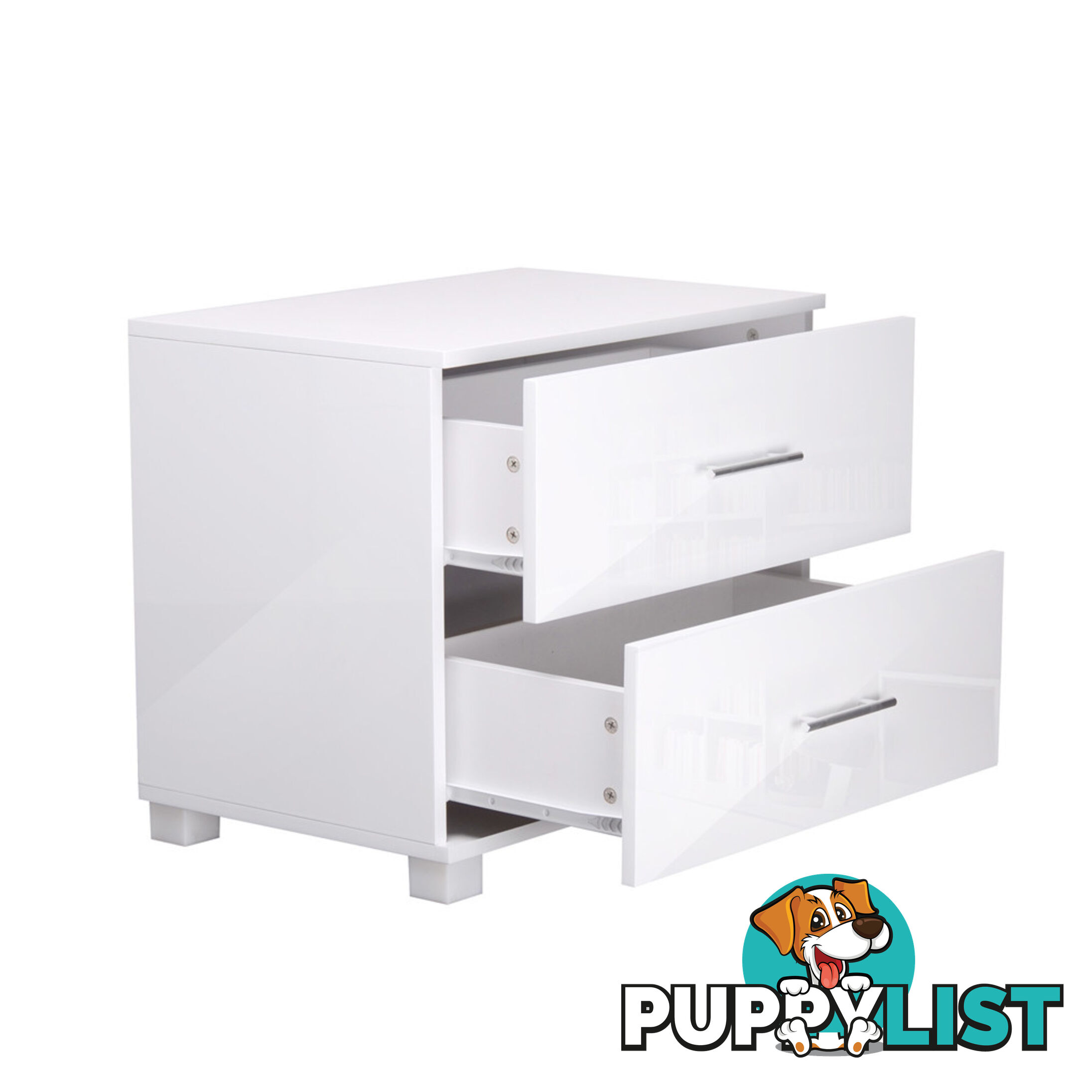 High Gloss Two Drawers Bedside Table Cabinet Lamp Unit White