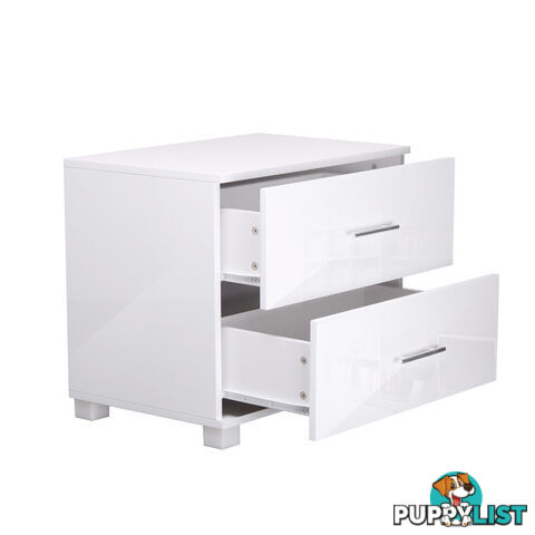 High Gloss Two Drawers Bedside Table Cabinet Lamp Unit White