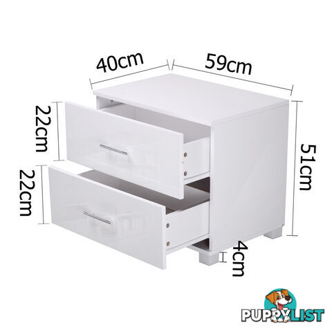 High Gloss Two Drawers Bedside Table Cabinet Lamp Unit White