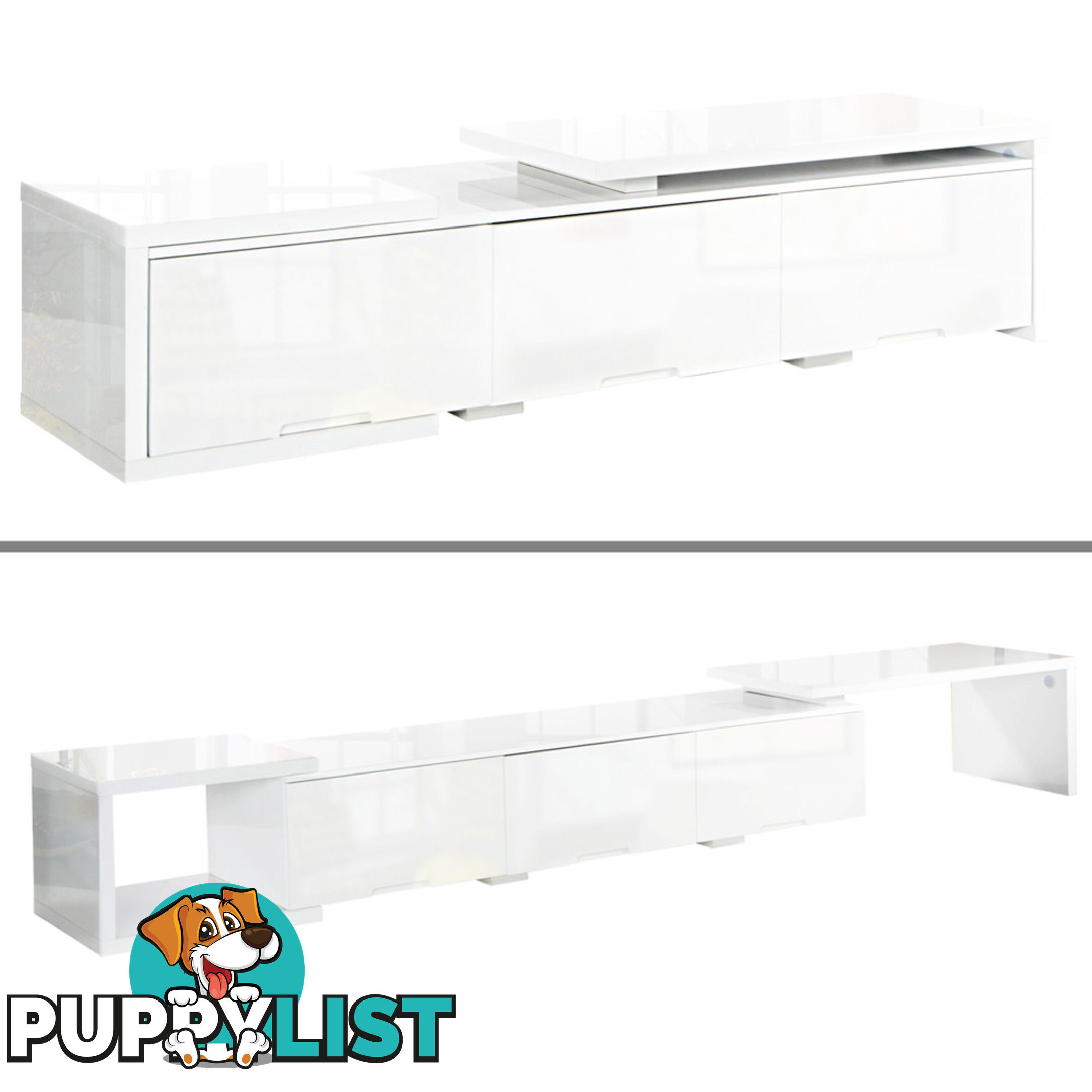 High Gloss Adjustable TV Stand Entertainment Unit 290 cm White