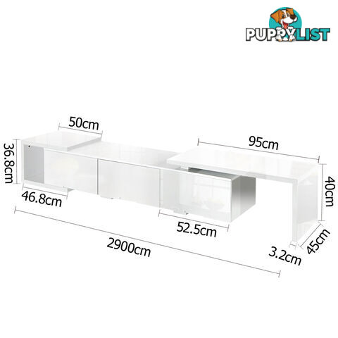 High Gloss Adjustable TV Stand Entertainment Unit 290 cm White