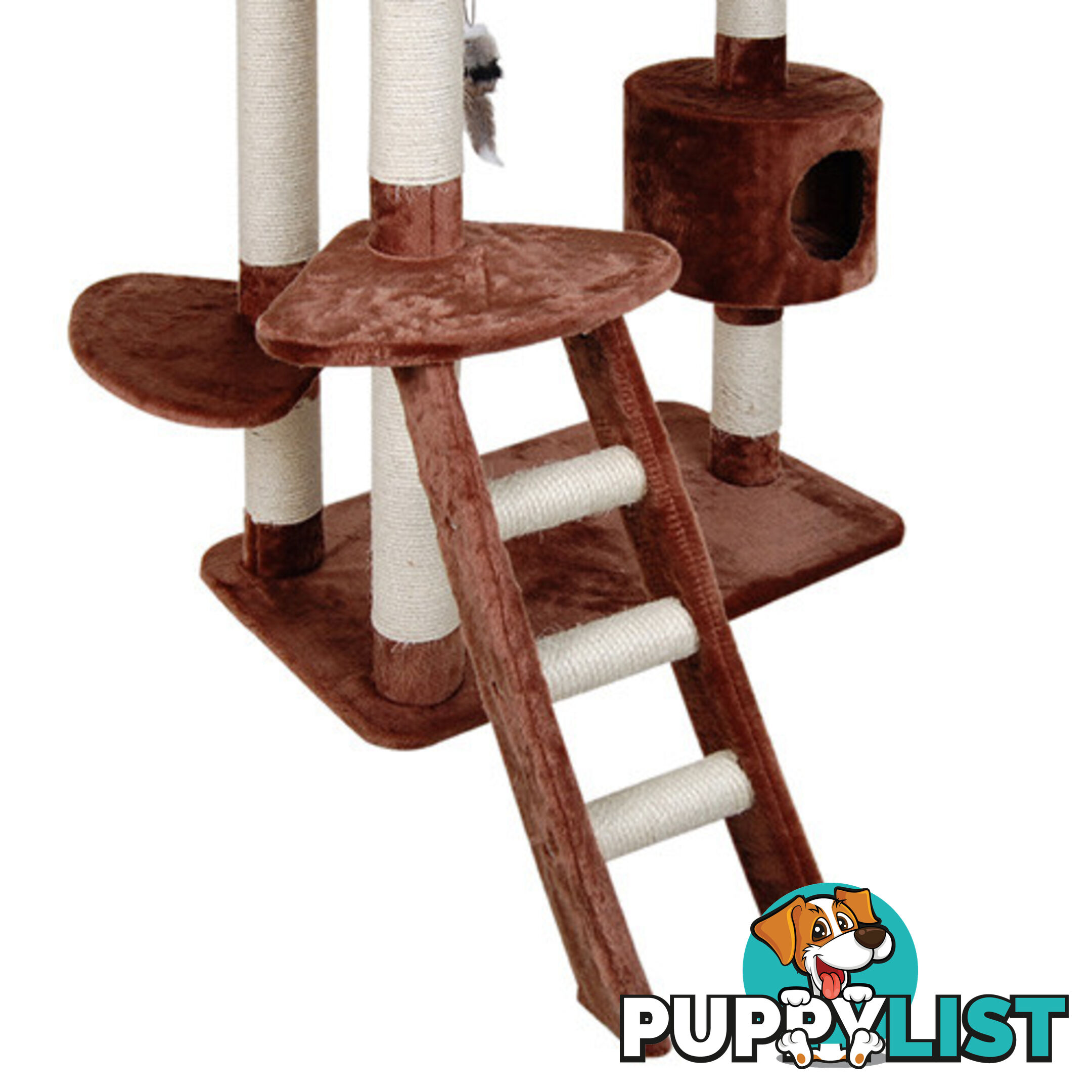 Multi Level Cat Scratching Poles Tree w/ Ladder Brown