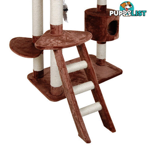 Multi Level Cat Scratching Poles Tree w/ Ladder Brown