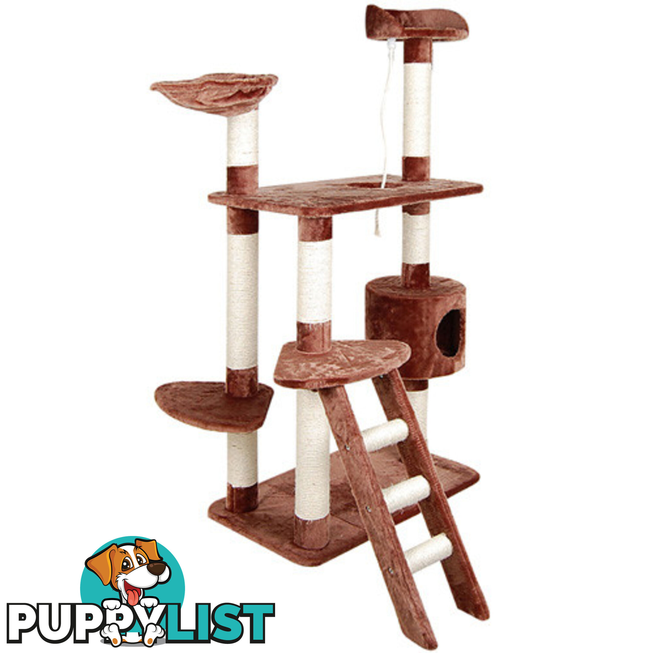 Multi Level Cat Scratching Poles Tree w/ Ladder Brown