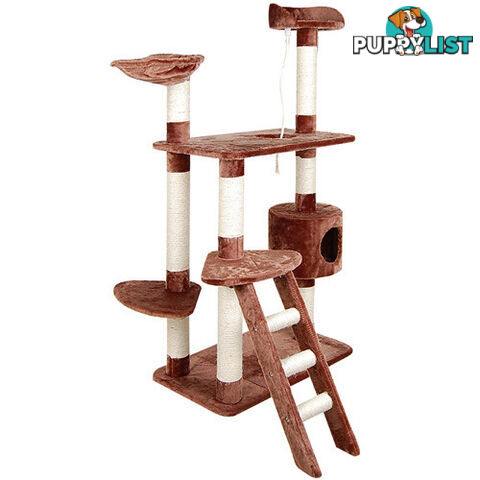 Multi Level Cat Scratching Poles Tree w/ Ladder Brown