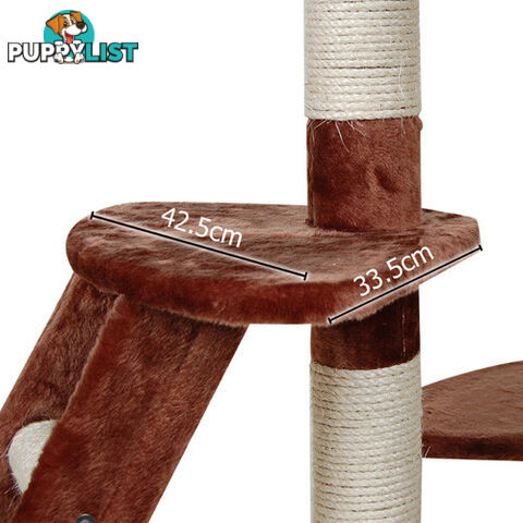 Multi Level Cat Scratching Poles Tree w/ Ladder Brown