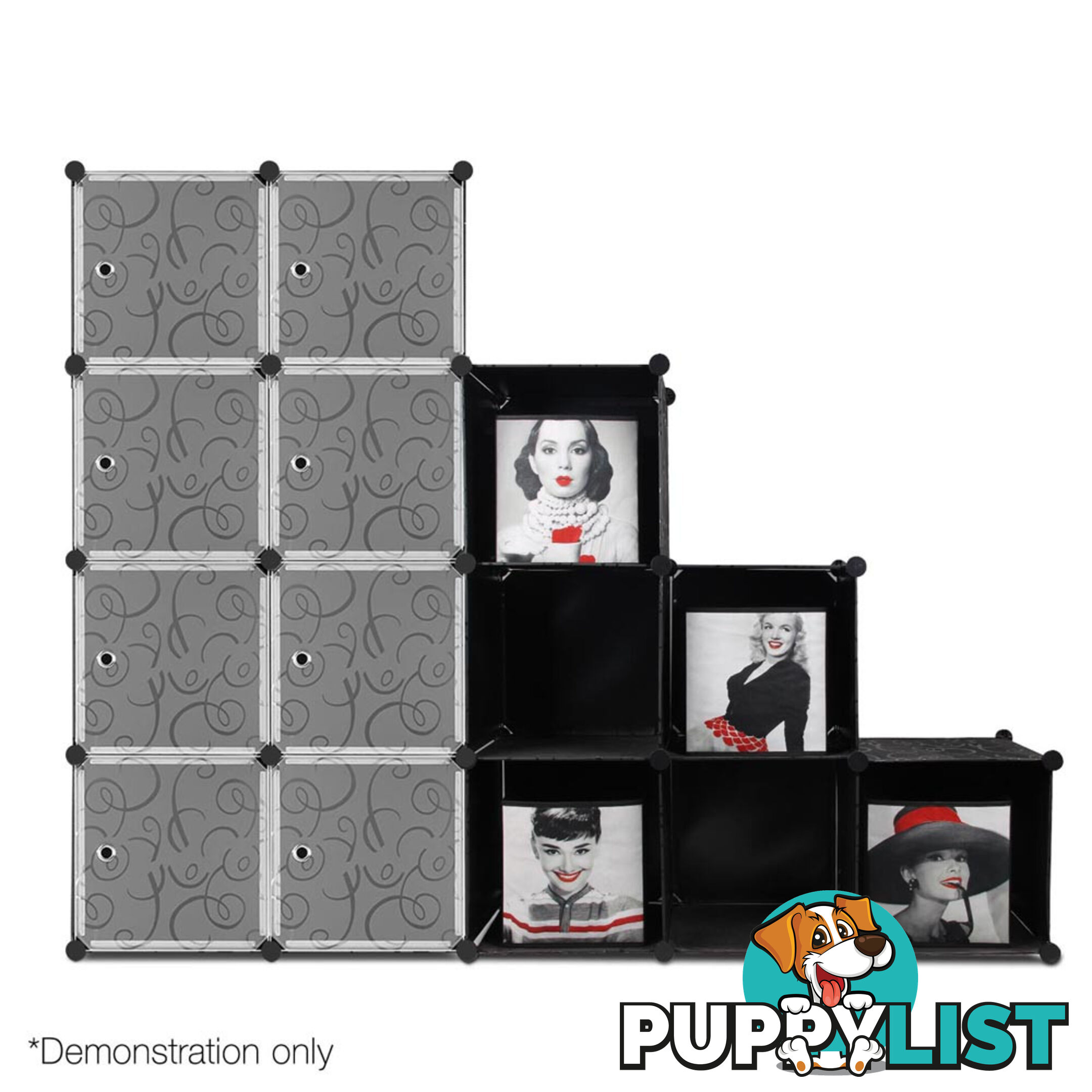 16 Cube Storage Cabinet with Hanging Bars - Black