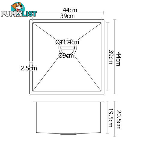 Stainless Steel Kitchen/Laundry Sink w/ Strainer Waste 510 x 450 mm