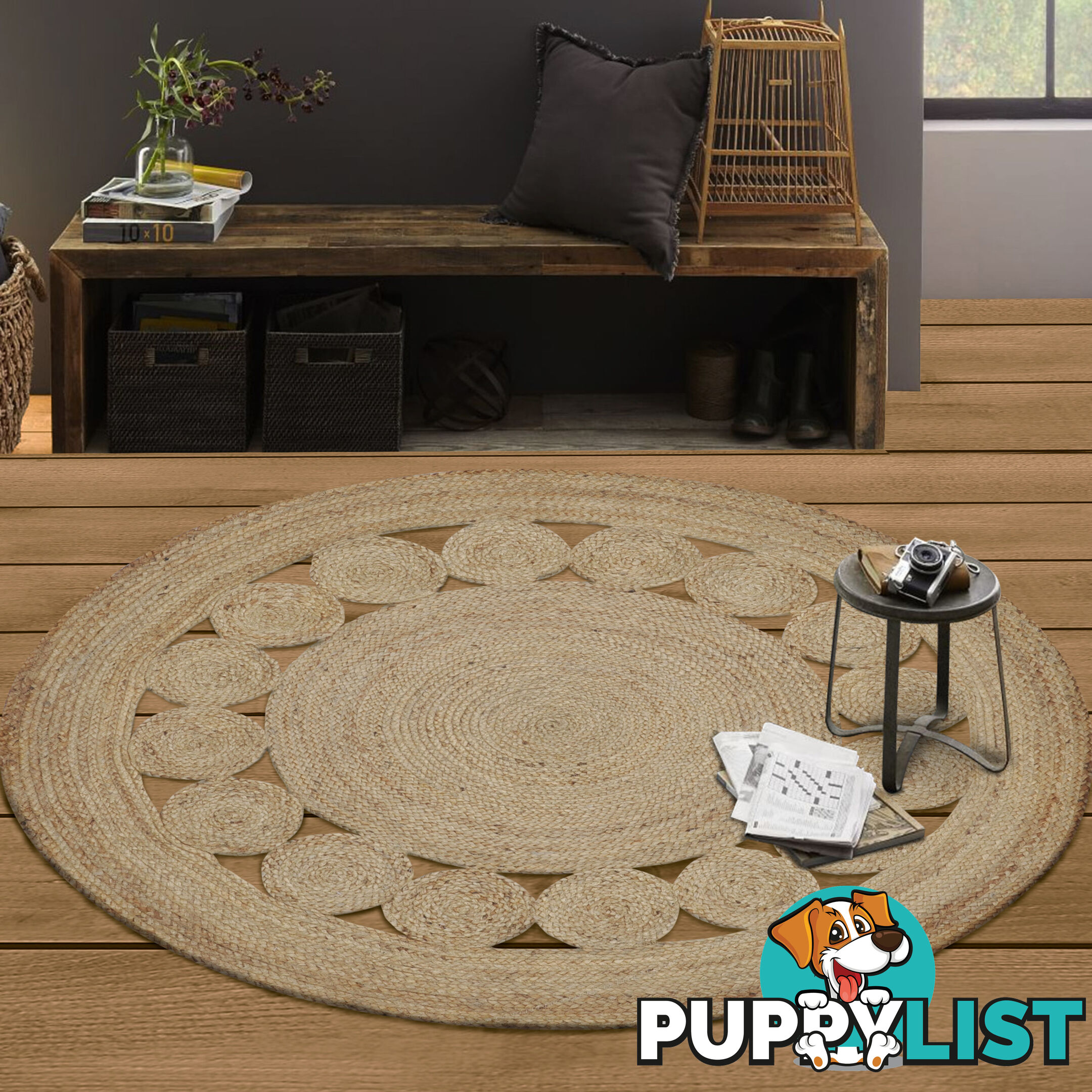 Flower Single Row Rug Natural 120x120cm