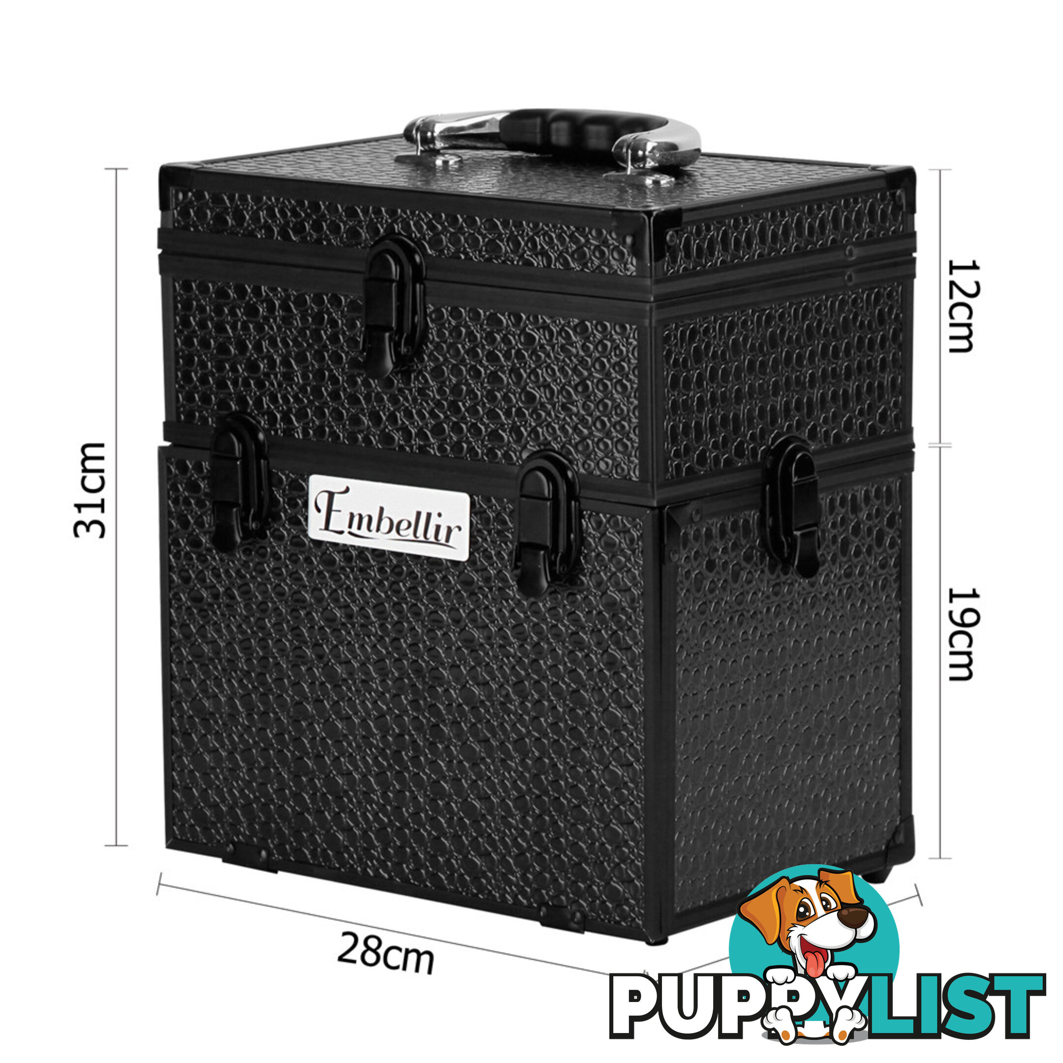 Portable Cosmetic Beauty Make Up Carry Case Box Crocodile Black