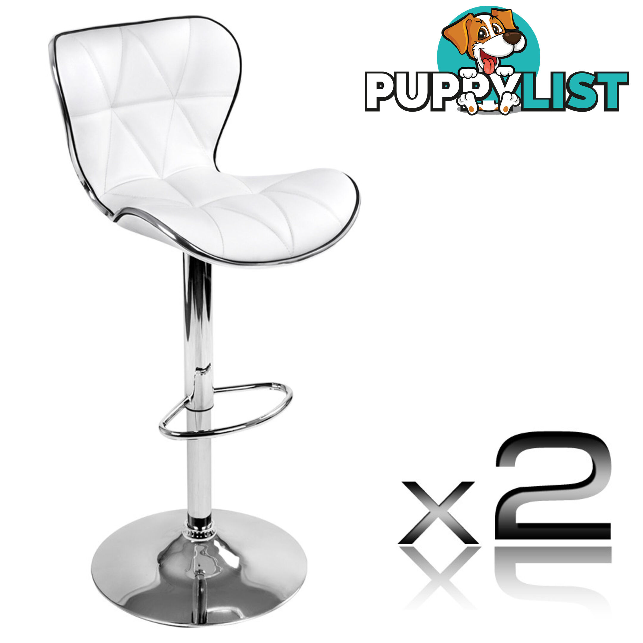 Set of 2 PU Leather Kitchen Bar Stool White