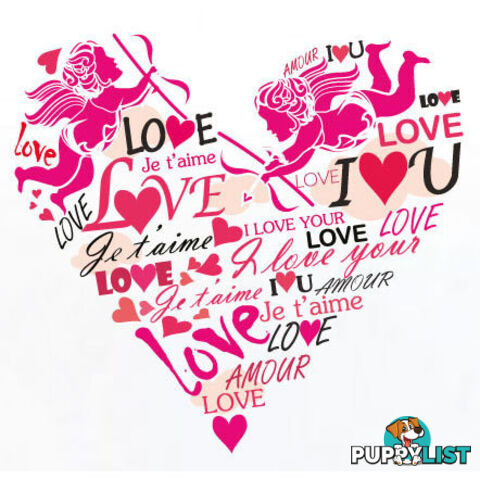 Large Size Pink Cupid Love Hearts Wall Stickers - Totally Movable