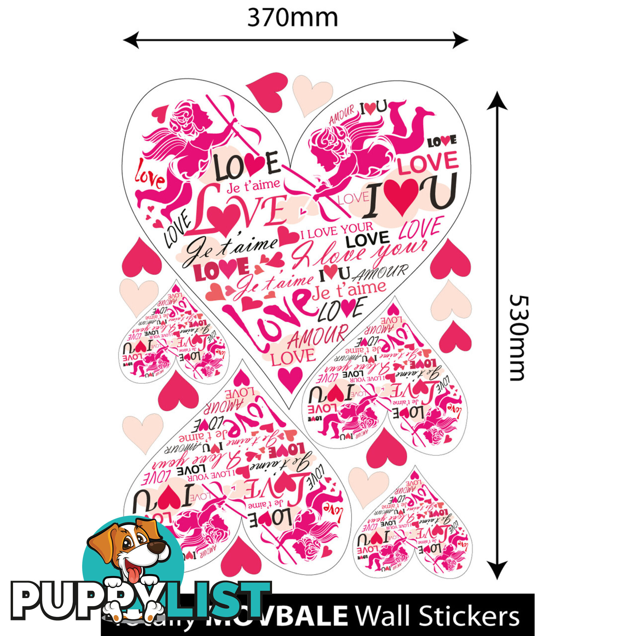 Large Size Pink Cupid Love Hearts Wall Stickers - Totally Movable