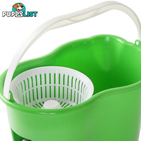 360 Degree Spinning Mop Microfibre Spin Dry Bucket with 2 Mop Heads - Green