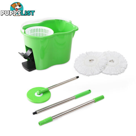 360 Degree Spinning Mop Microfibre Spin Dry Bucket with 2 Mop Heads - Green