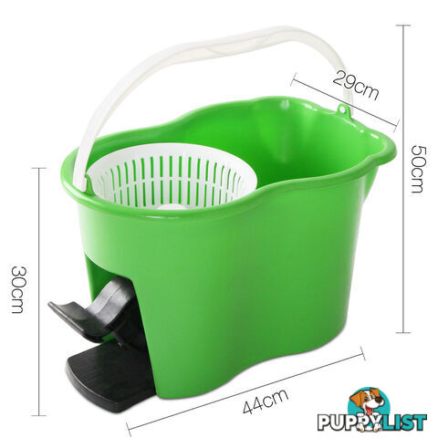 360 Degree Spinning Mop Microfibre Spin Dry Bucket with 2 Mop Heads - Green